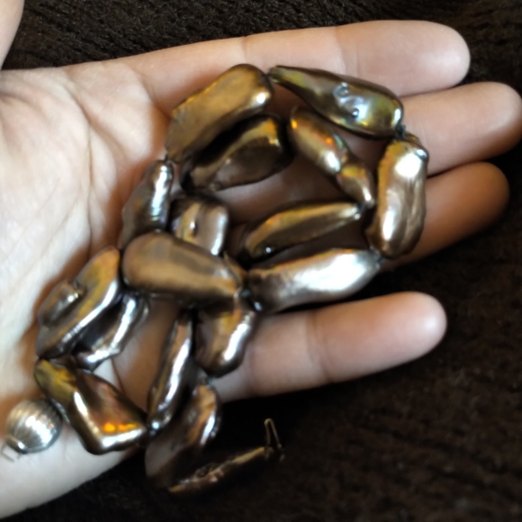 STUNNING brown baroque 18" pearl necklace 925 clasp - Picture 2 of 9